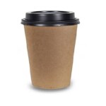 Biodis Kraft Paper Cup 360 ml with Black LID 100 Pieces (360 ML 100 Cups)