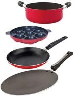Nirlon 4 pcs of Red and Black Non-stick Kitchen Cooking Utensil Combo Set, Standard