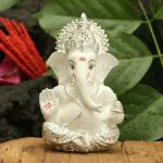 CraftVatika Silver Porcelain Ganesha Idol 3.5 x 2 inch