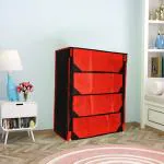 Fabura 4 shelf Shoe rack Cum Utility rack with Separate Flaps cover-Red & Black