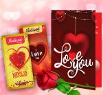 Midiron Chocolate Day Gift|Valentine's Day Gift for Wife/Husband|Unique Love Combo Gift|Romantic Anniversary & Birthday Gift|Rose Day, Purpose Day Gift-Chocolate Bar, Red Rose & Love Card