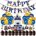 Zyozique Little Prince Party Supplies,Little Prince Birthday for Boys with Happy Birthday Banner Cake Topper Cupcake Toppers Balloons(Pack of 37)