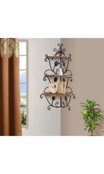 MHS DECOR ADORABLE LIVING SOLUTIONS Wall Shelf Wood Iron Corner Rack Stand Wall Hanging, Table Shelf Decor Home Decor ColourBrown, Black