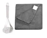 Stainless Steel Big Potato Masher With Kitchen Use 1 Pcs Micro Fiber Clothe and Multicolour, Pack of 2