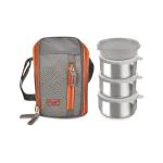Flair Lunch Mate - 4 Orange Stainless Steel Lunch Box With Insulated Bag (Pack of 4)