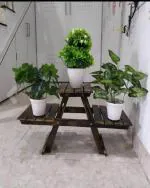 AFLECT Wooden Plant Stand with 3 Desks/Living Room Side Stand/Wooden Stool/Garden Table/Vase Stand for Garden and Outdoors, Brown