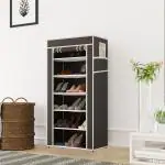 Eco Shopee Shopping Simplified Printed Shoe rack Multipurpose Collapsible Cabinet Rack Storage Organizer Foldable Almirah Non-Woven Laminated Fabric 4 Shelves , 1 Side Pocket