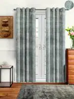 Cortina Plain Velvet Room Darkning Long Door Curtain (Grey) With Eyelet-(9Ft)
