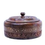Willart Brown Wooden Stainless Steel Bread Chapati Casserole 1200 Ml 9 X 9 X 3.5 Inch