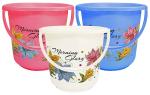 Kuber Industries Multicolor Plastic Solid Flower Design and Unbreakable Virgin Bucket 16 L Pack of 3
