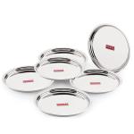 HAZEL Stainless Steel Plates Set | Premium Mirror Finish Thali Set Stainless Steel | Heavy Gauge Steel Plates Set For Dinner & Lunch Set of 6, 25 cm