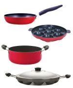 Nirlon 4 pcs of Red and Black Non-stick Aluminium Dishwasher Safe Kitchen Cookware Utensil Gift Set, Standard