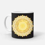 Rish Mandala Round Grapih Design Printed Black, Gold Ceramic Coffee Mug, 350 Ml