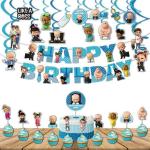 Festiko Baby Boss Party Supplies Set Pack Of 30 Pcs, Children Carnival Party Supplies Decoration Banner, Swirls, Cake Topper, Cup Cake Topper
