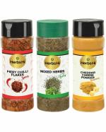 Herbshi Fiery Chilli Flakes, Mixed Herbs, Cheddar Cheese Powder Combo (Pack Of 3)
