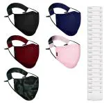 OxiClear N99 Pollution Mask with 20 Activated Carbon Filters, Washable & Reusable, D.R.D.O Certified (NO-VALVE) (Multicolor - Pack of 5).