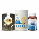 Fytika Shuddh Shilajit Gold and Silver Resin - 20G + Fytika Daily Protein Powder Vanilla Flavour- 400G + Strong Bones 60 Tablets - Supports bone health, muscle mass and vitality| For Men, Women