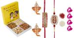 Feastive Celebrations A Kundan Stone Bhaiya Bhabhi Rakhi Loomba Set With Chulbula Dry Fruits Pack, Pair Of Ganesha Soan, Pooja Rakhi, Kesar And Chawal, 200 Gm (Set Of 4)