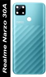 FRIENDZZWORLD Laser Blue Plastic Camera Lens And Side Volume Power Buttons Back Panel For Realme Narzo 30A