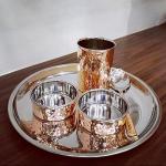KROWN Stainless Steel Copper Dinner Thali Set, 5 Pieces - Luxury Hammer Design, Anarkali Dinner Set