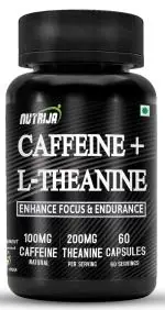 NutriJa Natural Caffeine 100MG Plus L-Theanine 200MG | Promotes Energy, Alertness,Concentration & increased attention | Cognitive performance stack- no crash or jitters. (60 Capsules)