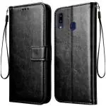 Frazil Vintage Leather Finish Flip Cover for Samsung Galaxy A20/A30/M10s | Inside Pockets & Inbuilt Stand | Wallet Style Back Case | Magnet Closure (Black)