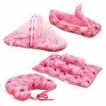 SafeChamp Skyler Baby 4 Piece - Bedding Set with Pillow and Bolsters Sleeping Bag and Bedding Set and Feeding Pillow Combo (Pack - 4) (Pink)