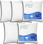 Homerz Premium (Set of 5) Cushions for Sofa, White Polyester Cotton Fabric, 3D conjugated Fiber Filled (16 x 16 inch)