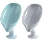 QINPIN Leaf Shaped Soap Holder Easy Clean with Self Draining Dish Bar and Suction Cup(Pack of2)