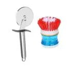 FIRST FRONT Stainless Steel SS Pizza Cutter With Kitchen Cleaning Sink Brush and (Multicolour, Pack of 2)