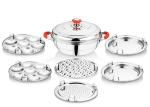 SPRINGWAY - Brand of Happiness Supremo-6 Stainless Steel 4Ltr Multi Kadai with Induction Base & 6 Stainless Steel Plates (Steel)