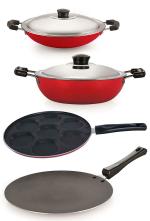 Nirlon 4 pcs of Red and Black Non-stick Kitchen Cooking Utensil Combo Set, Standard