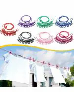 MEXFO Cloth Drying Rope with Hooks - Elastic Hanging Rope for Travel, Home, and Outdoor Drying - Includes 12 Clips-Kapde Sukhane ki Rassi Wire, Dori, dhhaga, nylon, long, use full, trvelling, - Pack of 1- Multicolour (1)