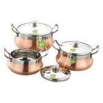 JVL Silver Stainless Steel Cookware And Serveware Essential Utensil Pot Handi Set With Lid 800ml, 1250ml, 1900ml (Pack of 3)