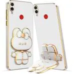SYOTT 3D Bunny with Folding Stand Back Cover Case Compatible for Mi Redmi Note 7, Mi Redmi Note 7S, Mi Redmi Note 7 Pro Slim electroplated case Stand case Soft TPU Bunny Theme Camera Protection | White