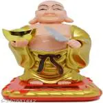 rati DECOR Plastic Solar Laughing Buddha with Waving Fan-10cm | Moving Head & Fan for Health Wealth & Prosperity Gift | Antique Idol | Lucky Charm | Size : 10*10*2cm