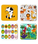 Whats Your Kick Cartoon Animals With Cute Baby Cow Printed Set of 4 Coaster With Metal Stand