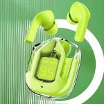 CARE CASE Wireless LED Display in Ear TWS Earphone Crystal Transparent Bluetooth Headphones (Green)