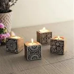 CraftVatika Set of 4 Wooden Tea Light Candle Holder Stand Handmade for Diwali Decoration Item