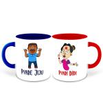 Whats Your Kick Set of 2 Pyare Jiju and Pyare Didi Printed Red and Dark Blue Ceramic Coffee Mug 325ml