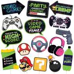 Zyozique Game Zone - Pixel Video Game Party or Birthday Party Photo Booth Props Kit - 16 Count