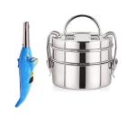 First Front Dolphine Shape Electric Gas Lighter With 2 Pcs Steel Lunch Box and Multicolour, Pack of 2