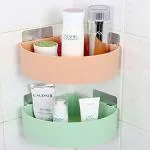 SHOPITECH Bathroom Shelf Wall Mounted Bathroom Kitchen No Drill Storage Rack Super Adhesive Bathroom Shower Organizer Rack Shelf ( 2 Corner Triangle Shelf) Plastic Wall Shelf (Number of Shelves - 2, White)