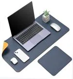 Aropana- Combo Pack - PU Vegan Leather Desk Pad With Mouse Pad, Desk Blotter, Laptop Protector Desk Pad, Waterproof Desk Writing Pad Edge-Stitched 2022 Upgraded Version(Navy Blue /Yellow 1*Big 27.6 x 13.8 inches, + 1*Small 9.8 x 8.3 inches)