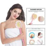GRIDLAB 2 IN 1 Back Body Bath shower Brush with Bristles and Loofah Back Scrubber with Curved Long Handled for Skin Exfoliating Bath Brush