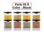 Smartclick Unbreakable Square Airtight Storage Container Set for Fridge| Store N Lock Container| Food Storage Container with Leak Proof Locking Lid -700ML(Pack of 8 , Black)