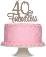 Zyozique Rose Gold Glitter 40 & Fabulous Cake Toppers Number 40 Forty Cake Picks Decorations for 4Oth Birthday Wedding Anniverysary Party Supplies