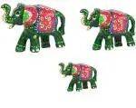 Fashion Bizz Green Paper Mache Elephant showpiece 9 x 3.5 cm ,Pack of 3