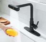 THOISEWELT Push Button Switch Kitchen Sink Faucet with PullDown Spray 3 Mode 360 Rotatable Kitchen Sink Faucet, Black