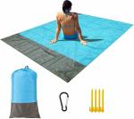 Chekido Polyester Picnic Mats (200 * 210 Cm) Foldable Waterproof Outdoor Travel Camping Beach Mat Blankets Sand Proof With Portable Bag And 4 Fixed Nails For Family-5 To 6 Person, Blue